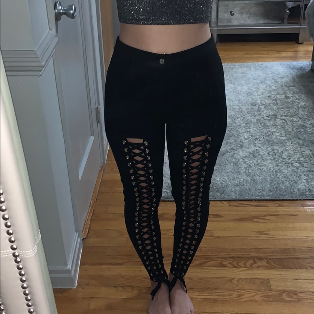 NWT FashionNova high waist black lace-up pants